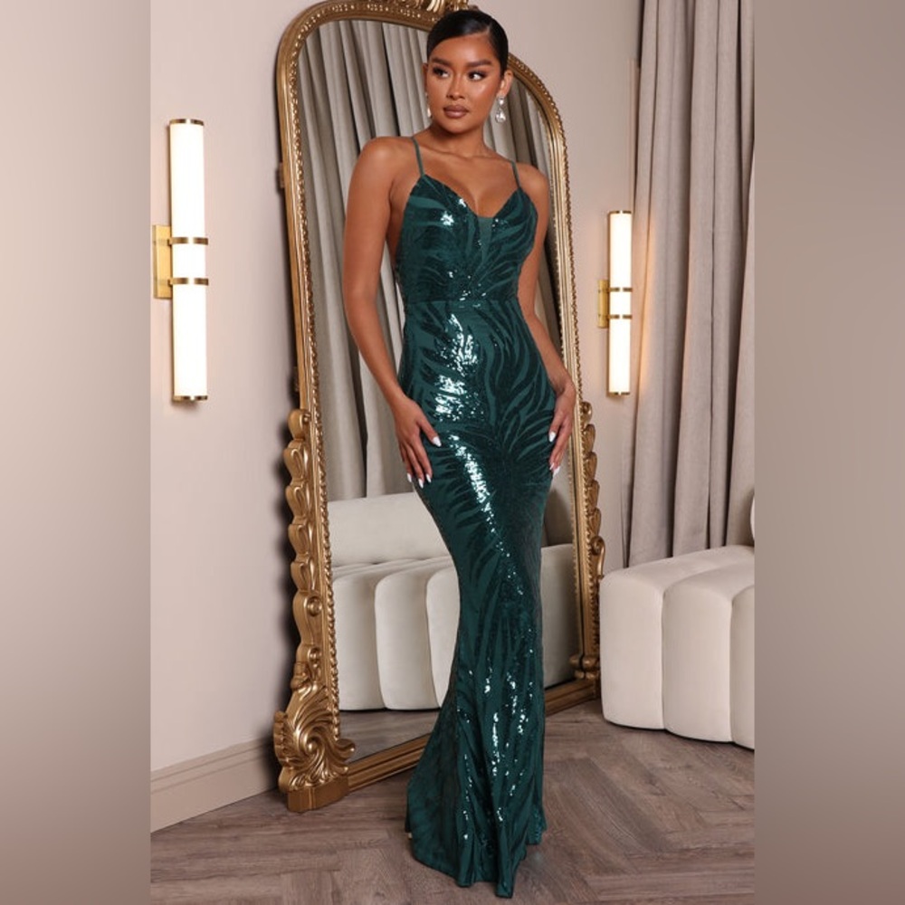 Fashion Nova Ruby Sequin Maxi Dress — Emerald, Small